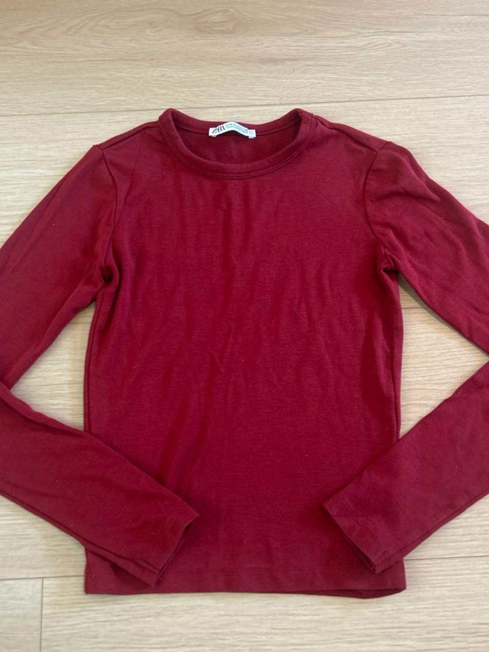 Zara Ribbed Crewneck Top - Wine Red